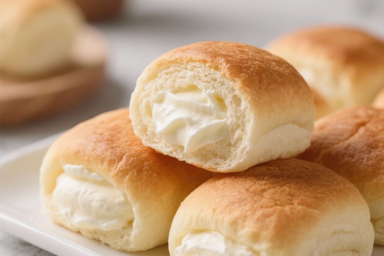 Cream filled pastry buns - They’re soft, slightly sweet rolls with a silky vanilla cream tucked inside—simple, nostalgic, and i