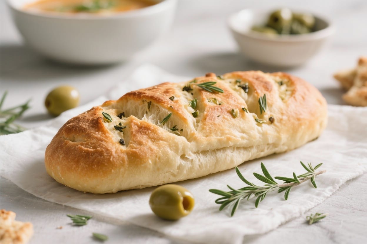 Easy dough snack bread - Whether you want something savory to pair with soup or a simple afternoon snack with herbs and olive