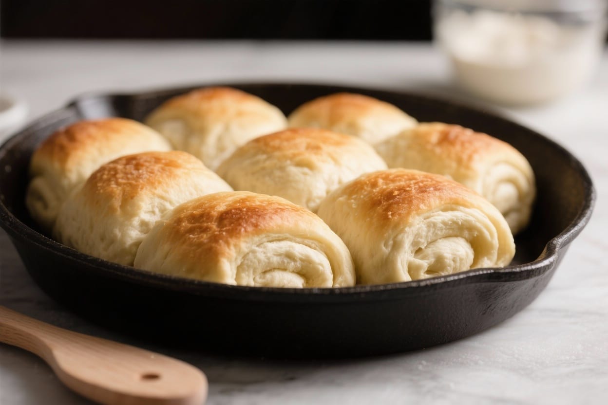 Easy pan rolls - The dough comes together quickly, and the texture is soft and fluffy with a light golden crust