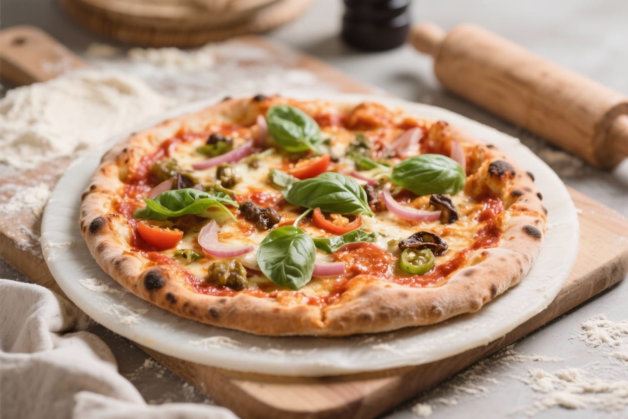 Homemade pizza from scratch - The sauce tastes bright and fresh, and the toppings are exactly what you want