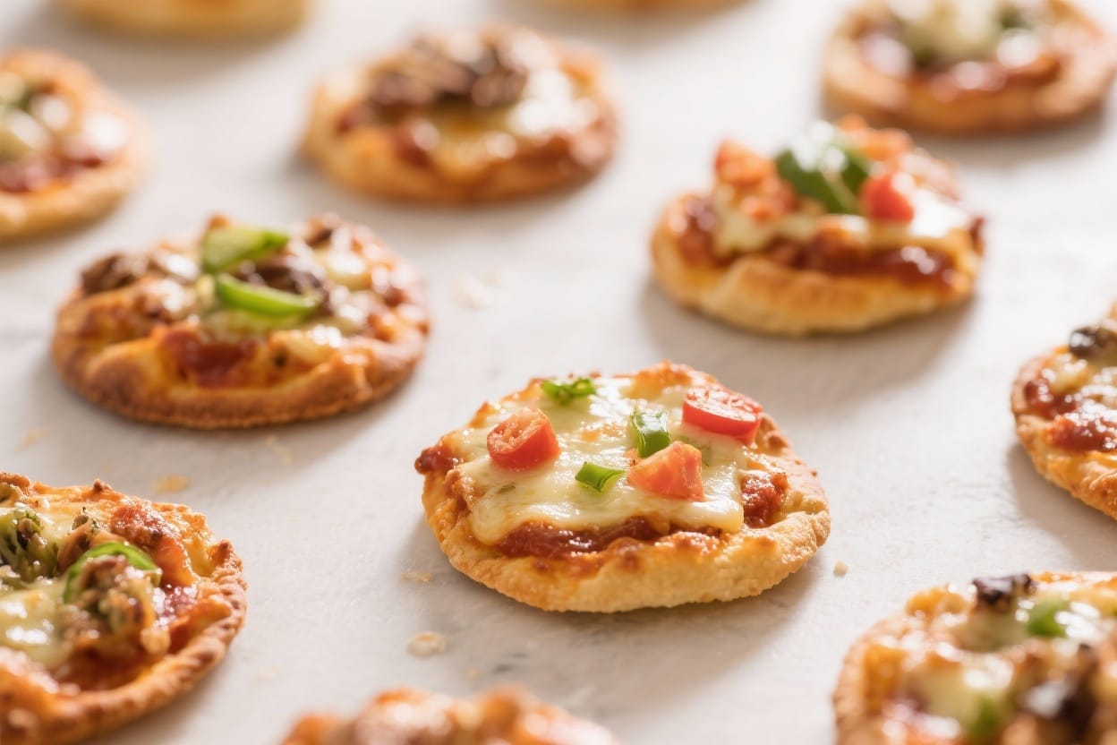 Mini party pizzas - They’re crispy on the outside, saucy and cheesy in the middle, and easy to top with whatever you lik