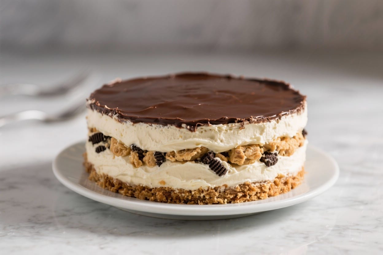 No bake cake dessert - This no bake cake dessert brings together creamy layers, crunchy cookies, and a rich chocolate toppi