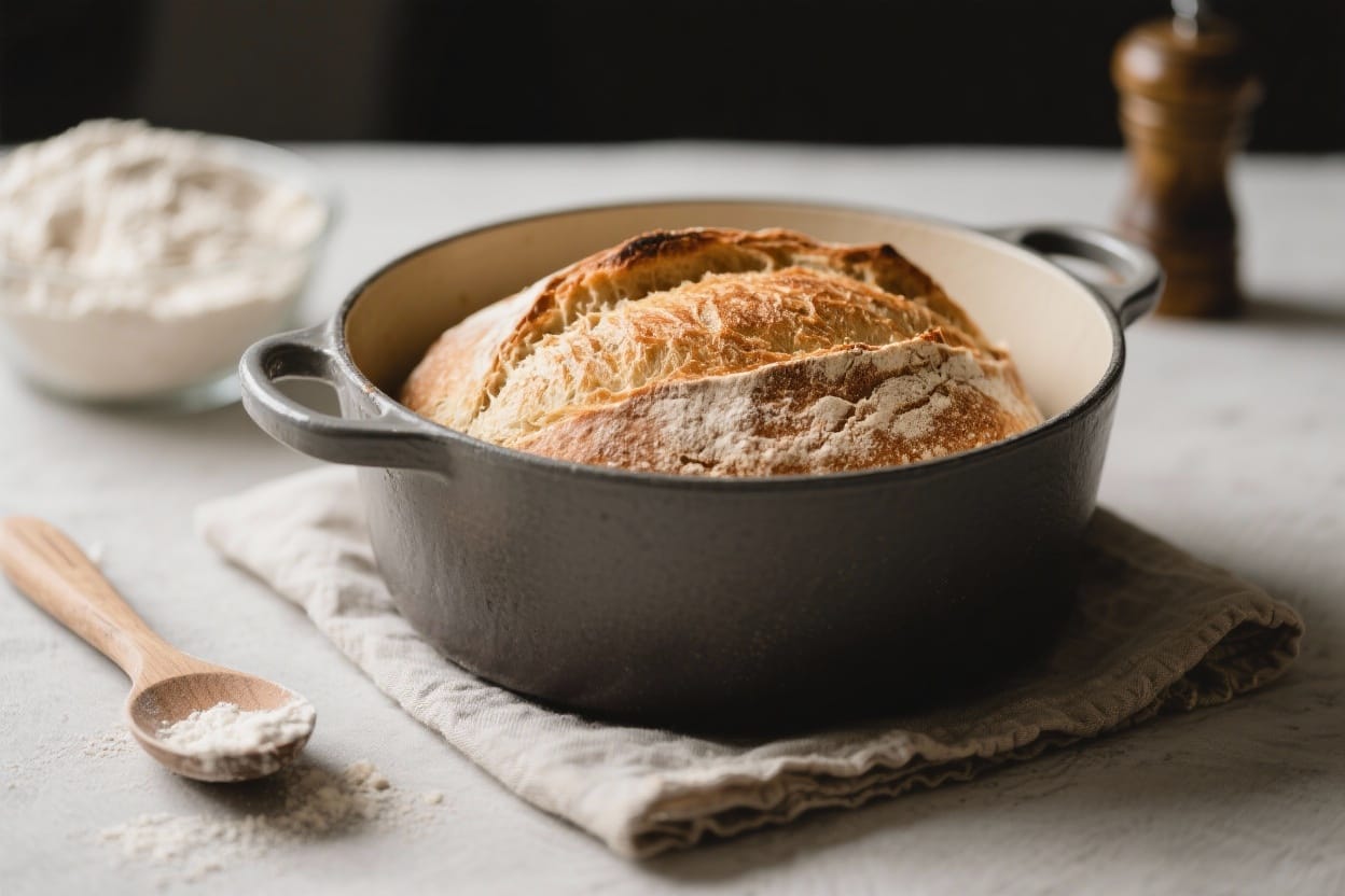 No knead overnight artisan bread - You mix a few pantry staples, let time do the work, and bake it in a hot pot