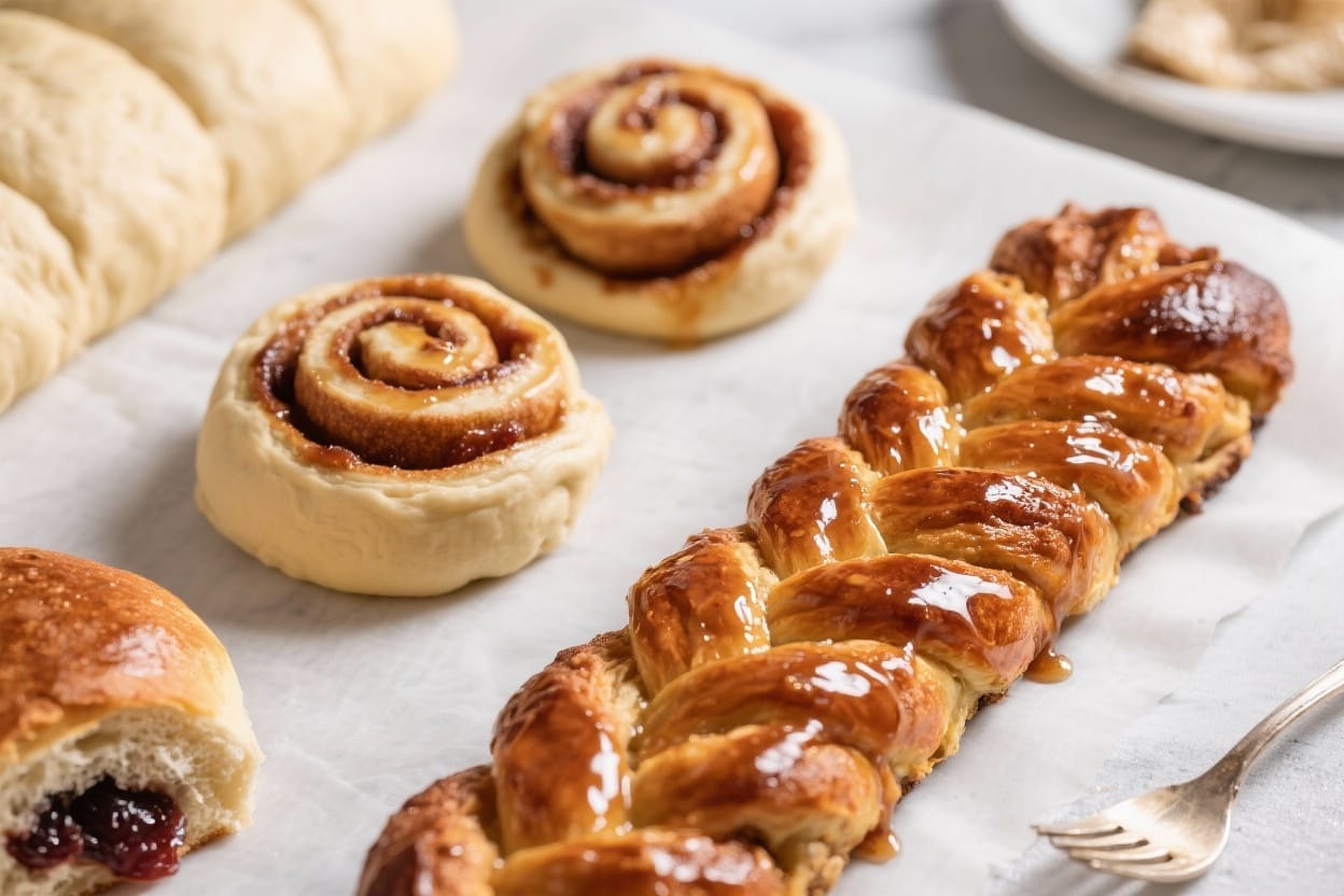 One sweet dough multiple desserts - One sweet dough can turn into cinnamon rolls, sticky buns, braided loaves, jam-filled buns, or even