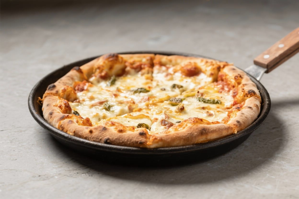 Pan pizza recipe - It’s thick but not heavy, with a golden, crunchy edge and a soft, airy center