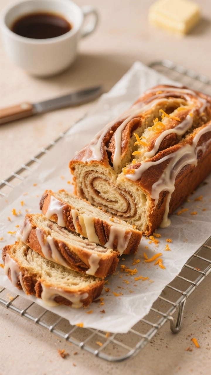 Final dish presentation: overhead “peel-and-share” moment of the finished loaf on a wire rack wi