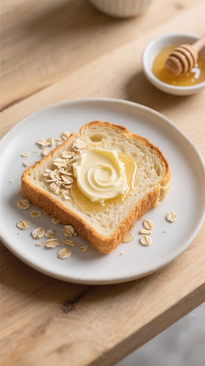 Final dish presentation: Tasty of thick toast slices from the finished loaf on a matte white plate, 
