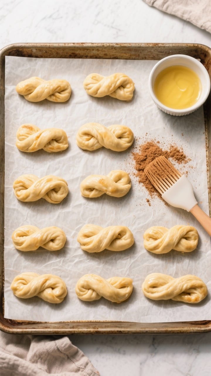 Tasty top view: Overhead shot of a parchment-lined baking sheet filled with evenly spaced, post-seco