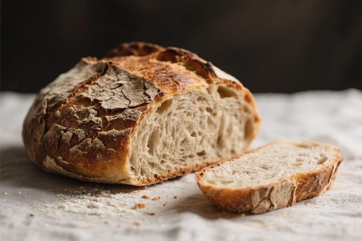 Rustic farmhouse bread recipe - The crust is crackly, the inside is soft and chewy, and the flavor is rich with a hint of tang