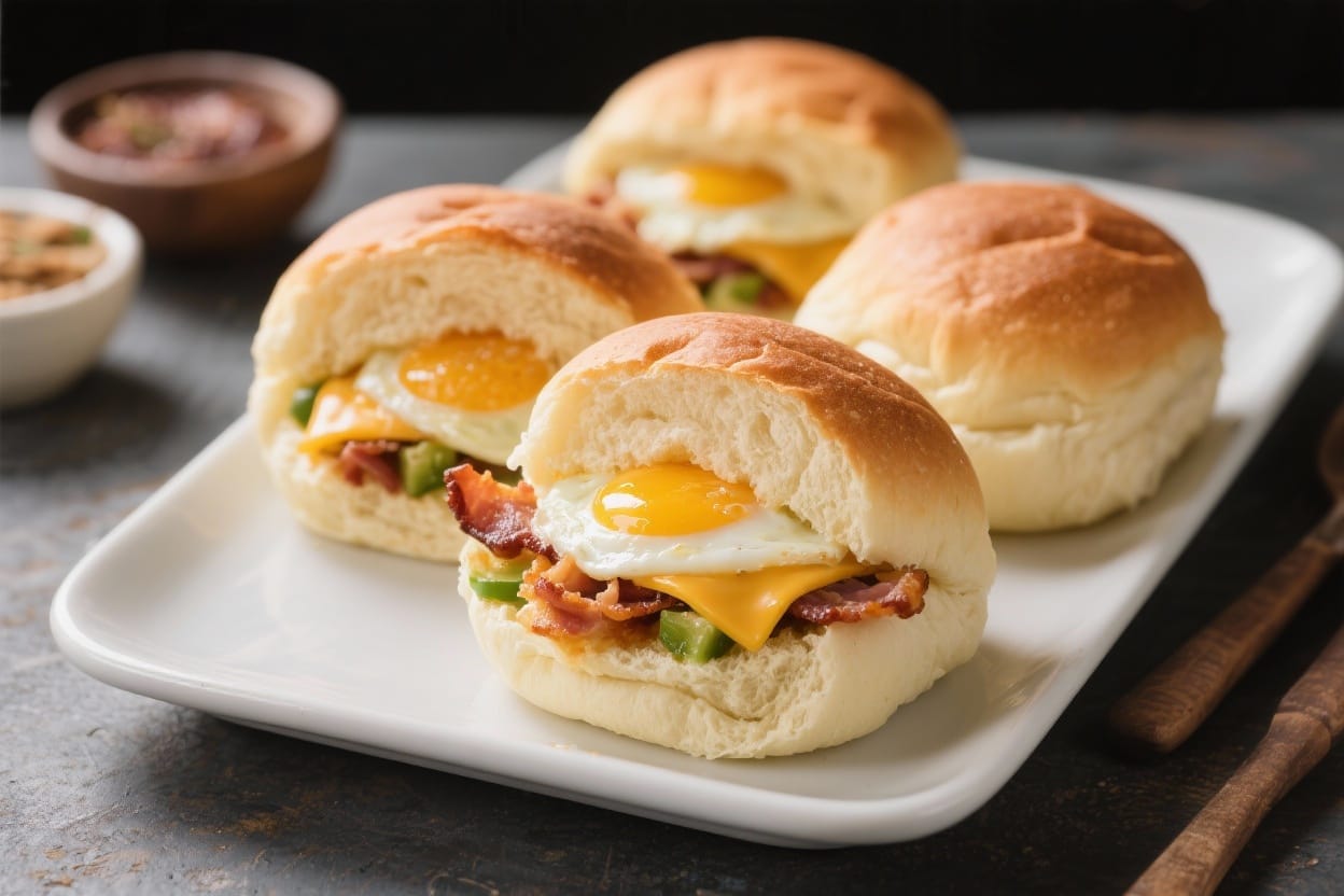 Savory breakfast buns - Soft, fluffy dough filled with eggs, cheese, and a touch of smoky bacon or veggies—what’s not to lov
