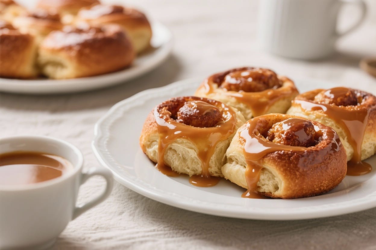 Sticky buns with caramel glaze - They’re the kind of treat that makes a weekend morning feel special, without being fussy or overly c
