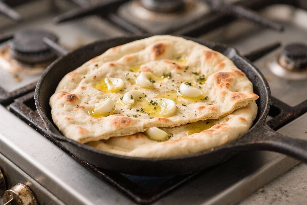 Stovetop garlic flatbread - The dough comes together in minutes, and the buttery garlic finish makes each piece irresistible