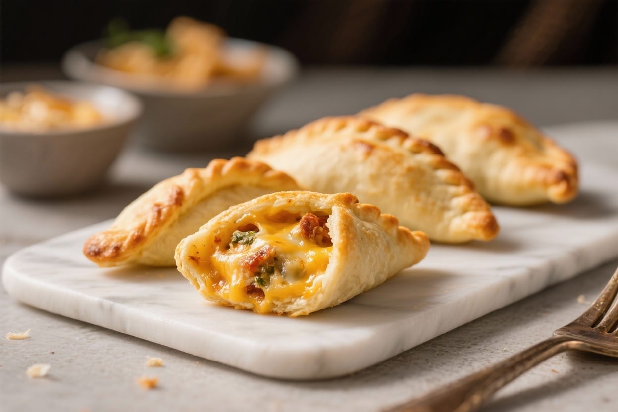 Stuffed dough snack pockets - They’re basically warm, golden pockets with a savory, cheesy filling that hits all the comfort notes
