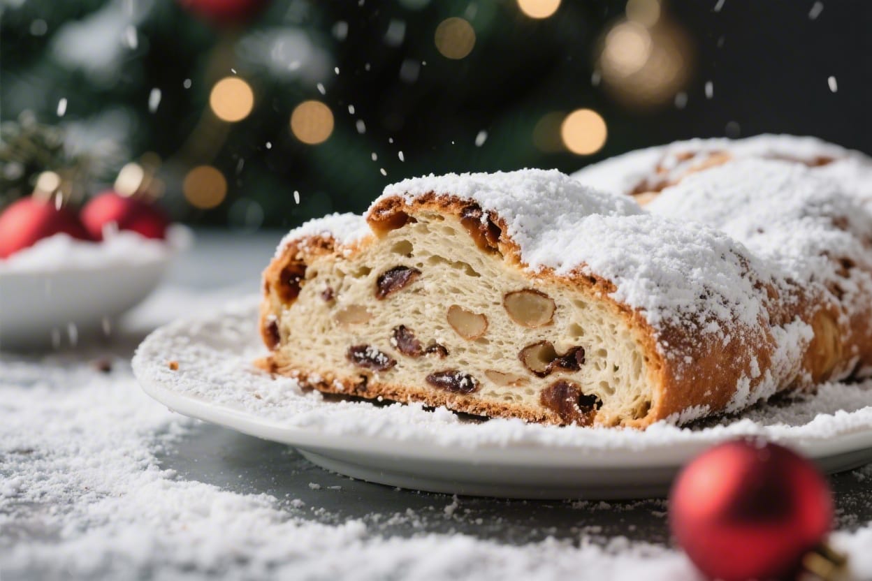 Christmas stollen bread recipe - The snowy layer of powdered sugar makes it look as festive as it tastes