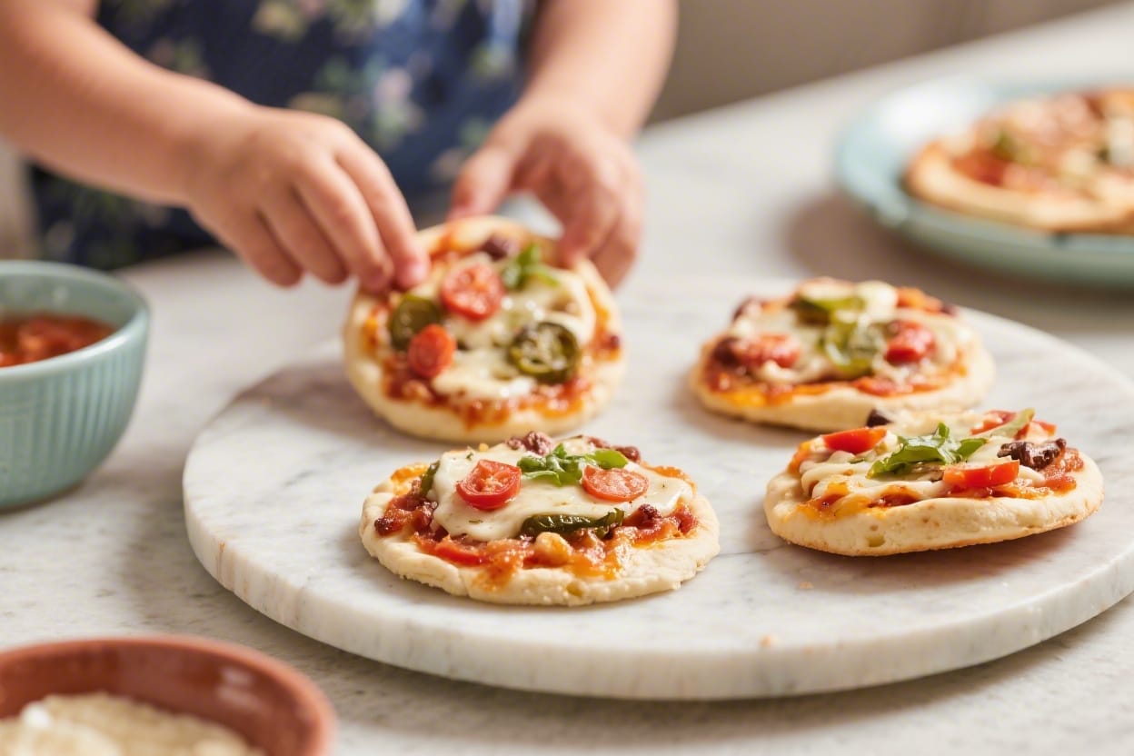 Kid friendly mini pizza recipe - They’re fast to make, easy for small hands to help with, and endlessly customizable