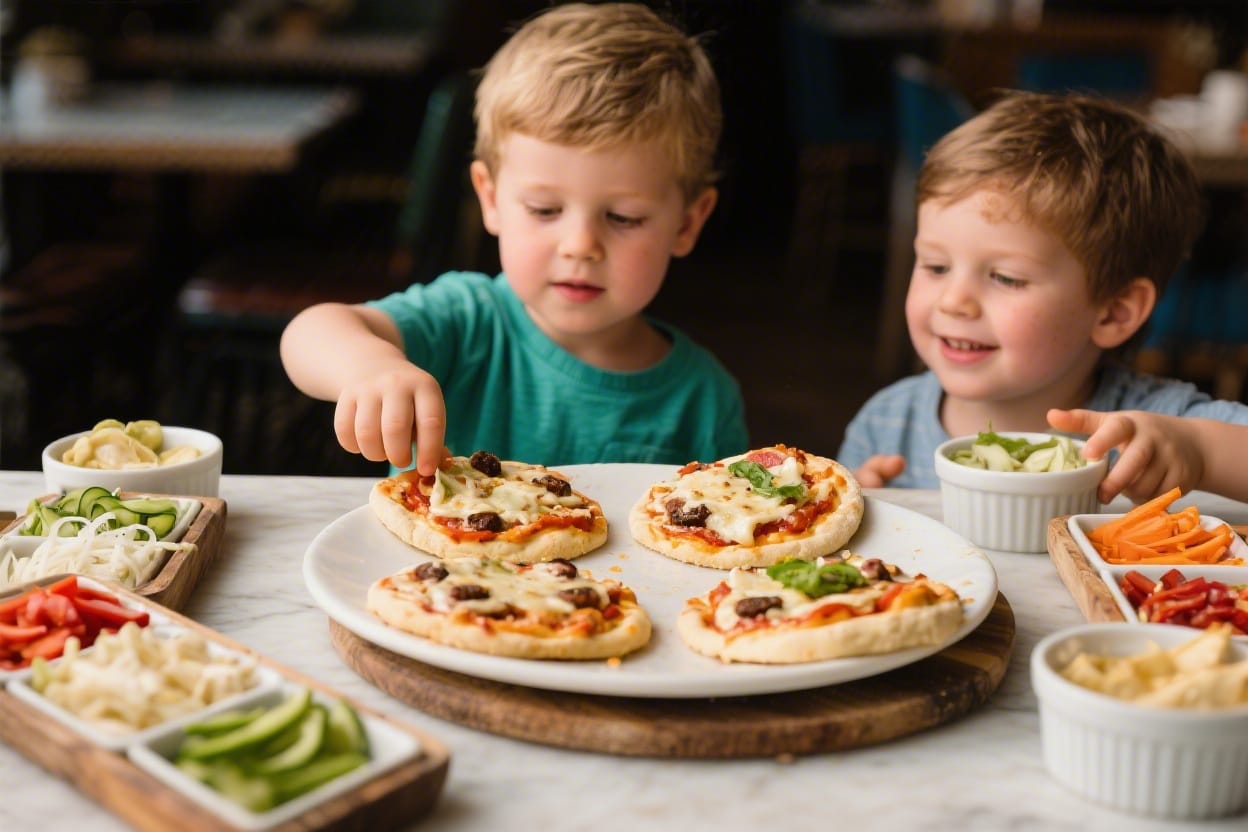 Kid friendly mini pizza recipe - You can set out the toppings like a mini pizza bar and let kids build their own