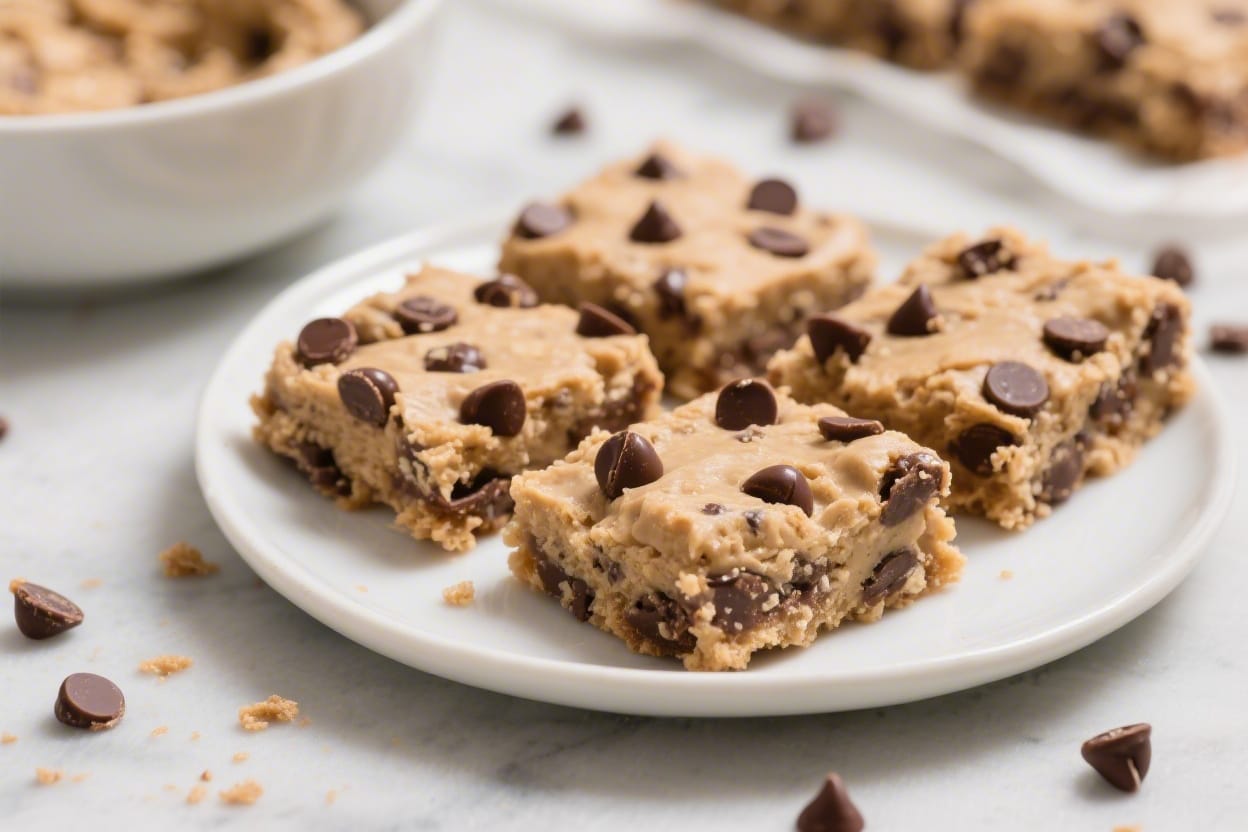 No bake cookie dough bars recipe - They’re rich, soft, and studded with chocolate chips, but made safe to eat with a quick step you can