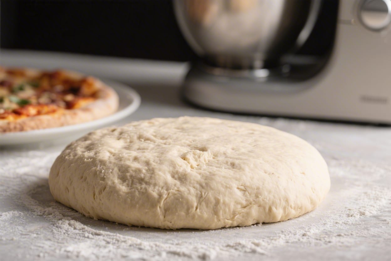 Overnight refrigerator pizza dough recipe - It rests in the fridge overnight, so your mixer (and you) don’t have to work hard