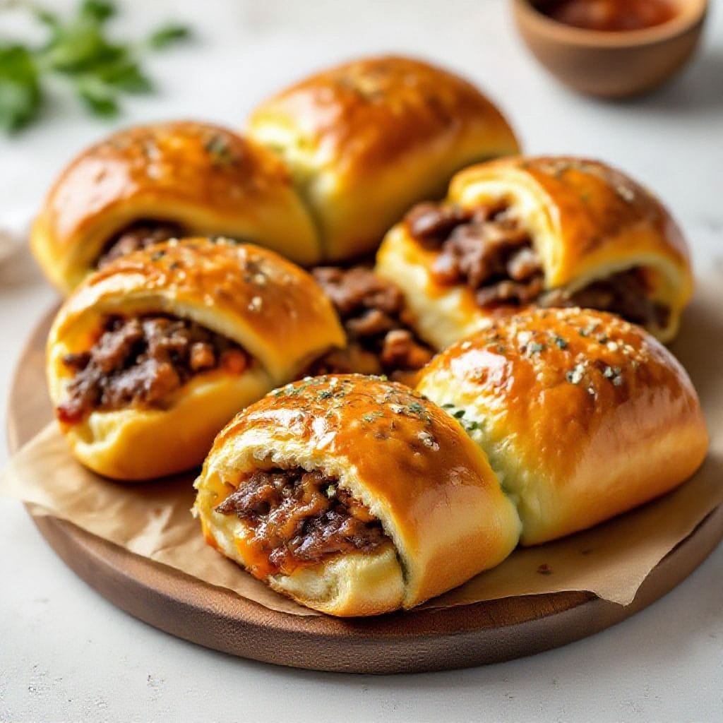 Bbq beef stuffed bread rolls - The filling is rich and tangy, the bread turns golden and crisp, and every bite has that sweet-smoky