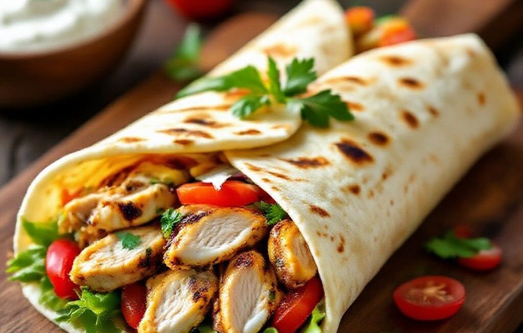 bbq chicken wrap with soft flatbread
