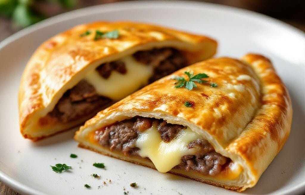 beef calzone with cheese filling