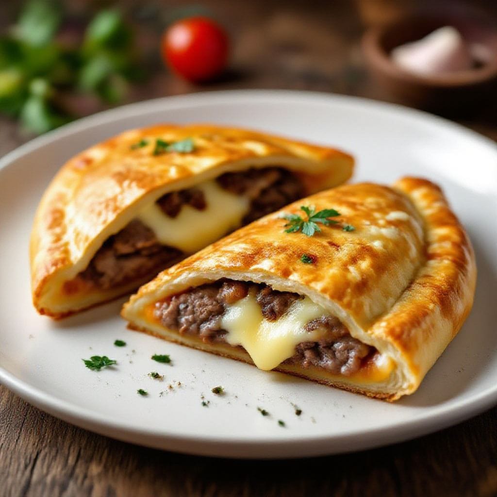 beef calzone with cheese filling
