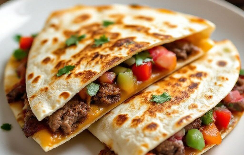 beef quesadilla with soft tortilla dough