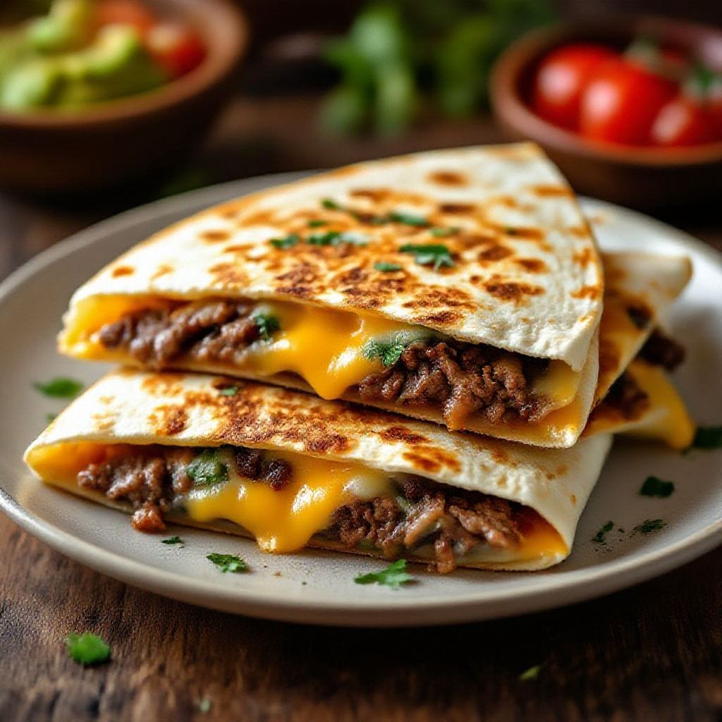 Beef quesadilla with soft tortilla dough - Beef Quesadilla With Soft Tortilla Dough - Tender, Cheesy, and Easy Warm, soft tortillas wrapped aro