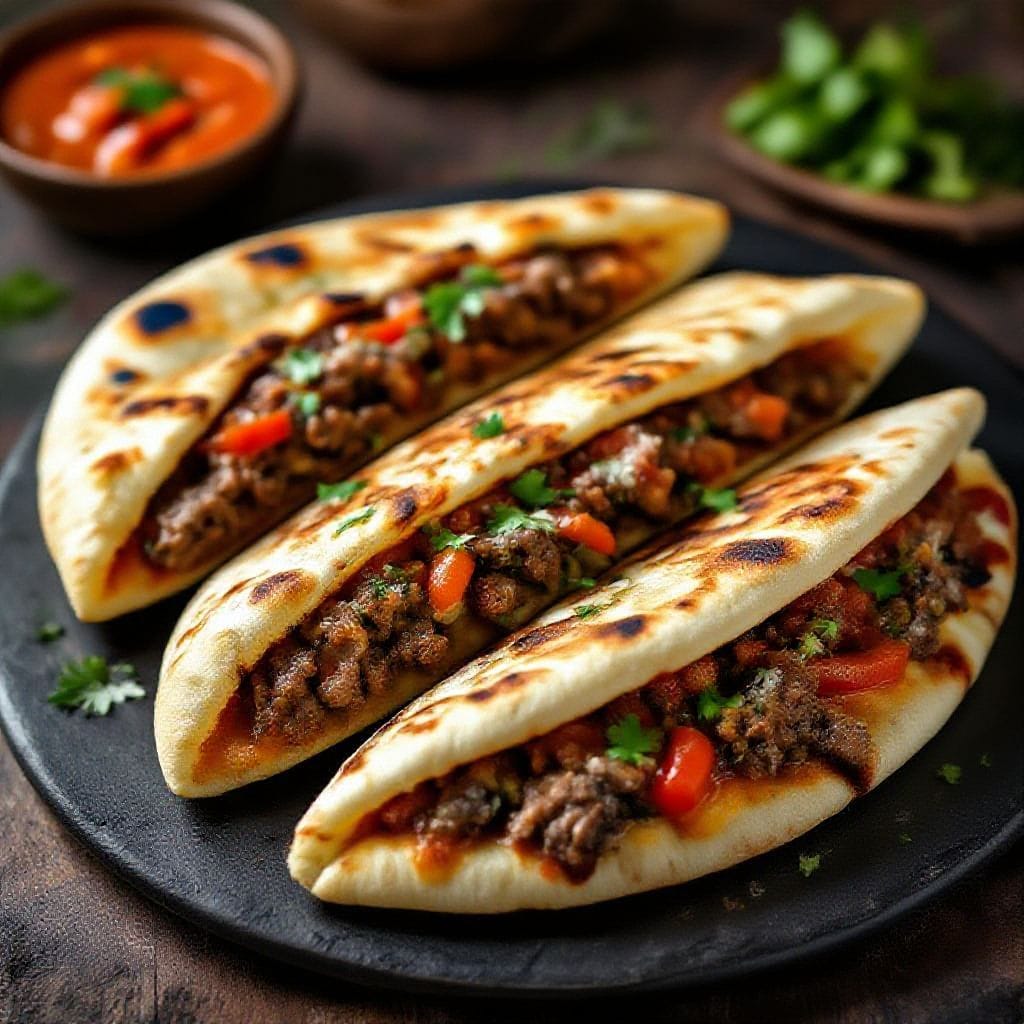 Beef stuffed naan bread recipe - The dough is easy to handle, the filling cooks fast, and the whole thing comes together in under an