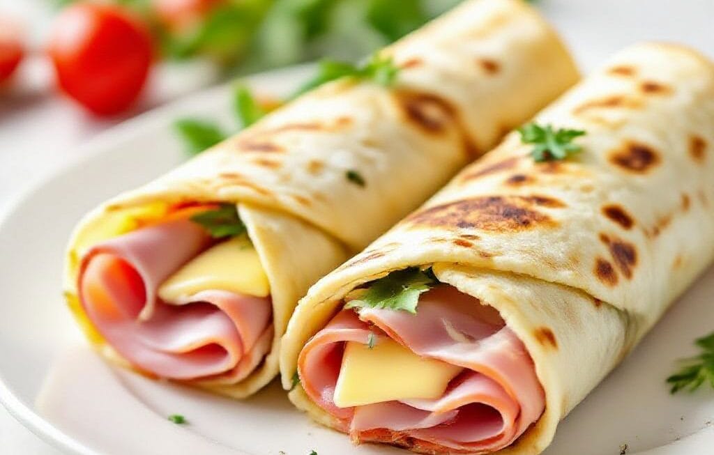 cheese and ham stuffed wraps