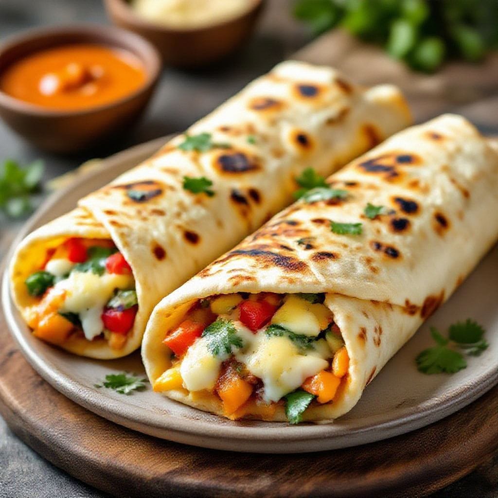 Cheese stuffed garlic naan wraps - You can keep them simple or fill them with veggies, chicken, or spicy sauces