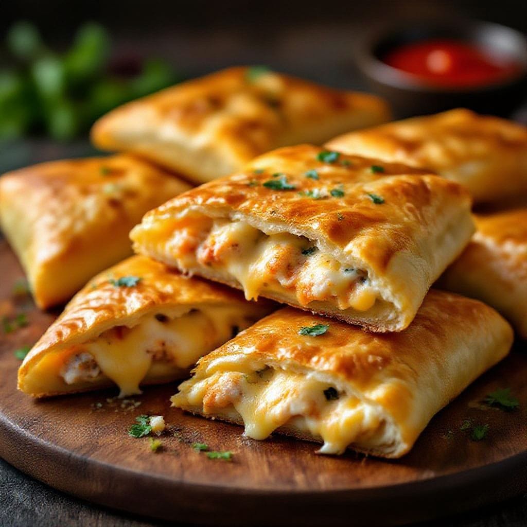 Cheesy chicken stuffed flatbread pockets - They’re crisp on the outside, gooey inside, and packed with flavorful chicken and melty cheese