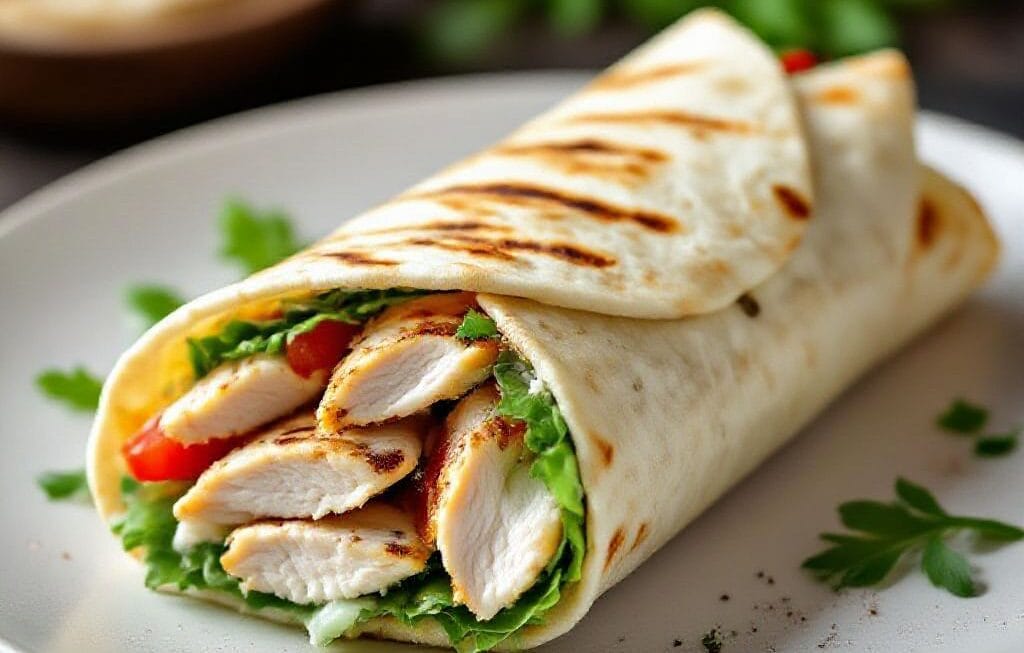 chicken caesar wrap with flatbread