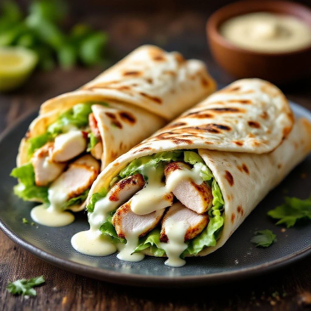 Chicken caesar wrap with flatbread - It’s everything you love about a classic Caesar salad—creamy dressing, crisp romaine, juicy chicken,
