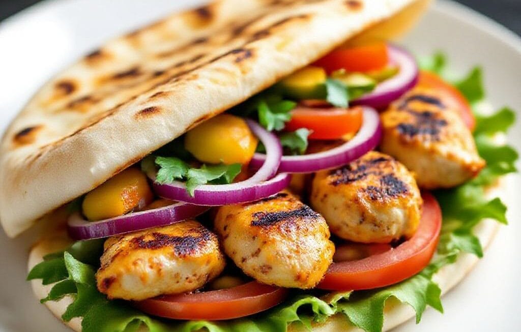 chicken kebab flatbread sandwich