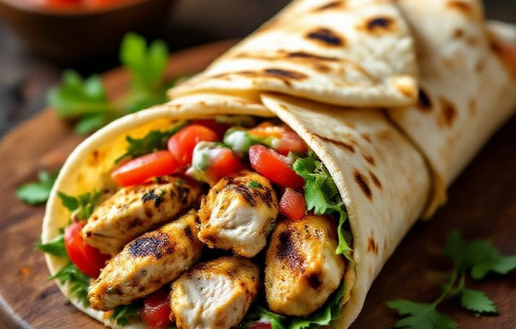 chicken shawarma wrap with homemade flatbread
