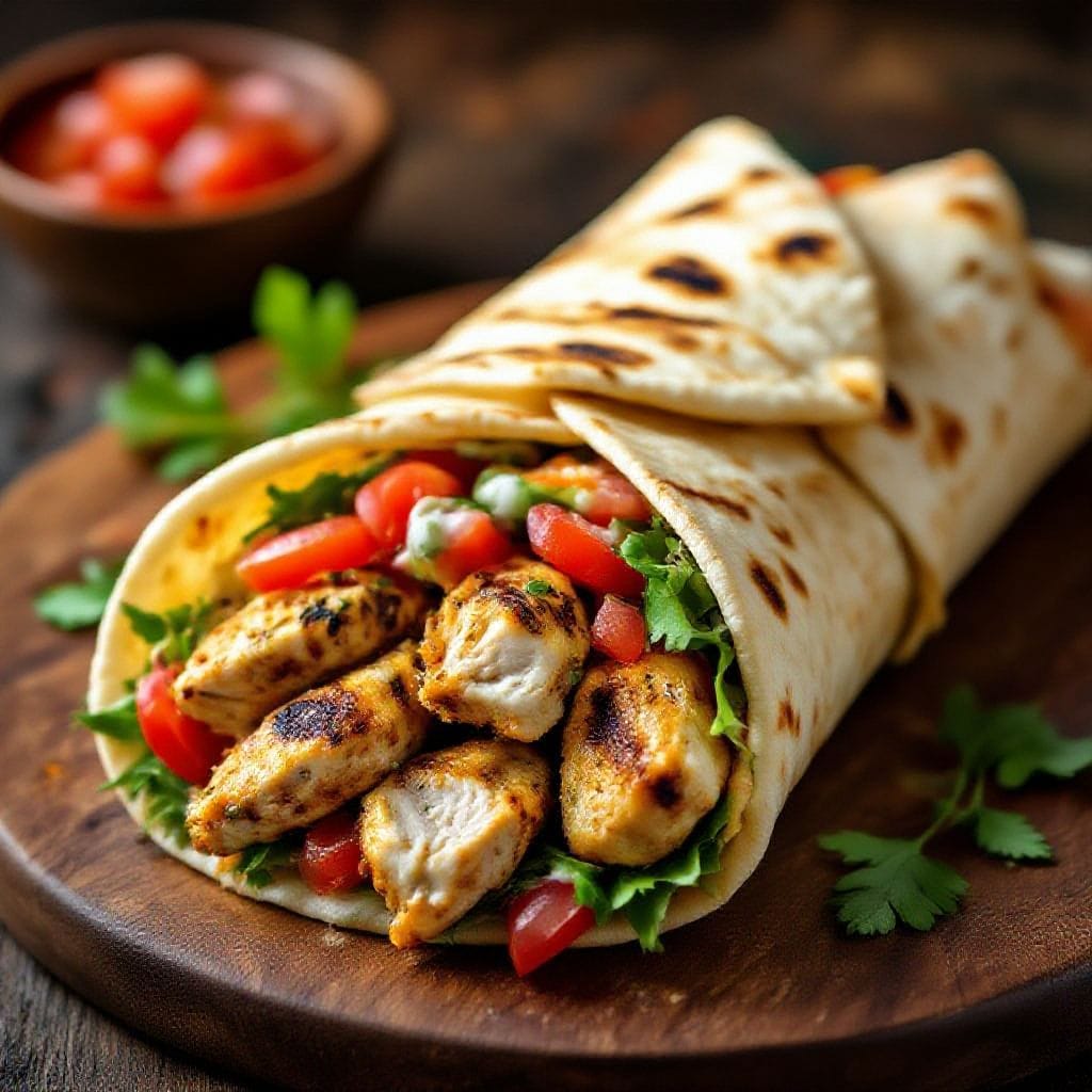 chicken shawarma wrap with homemade flatbread