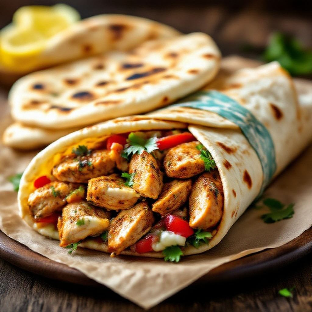 Chicken shawarma wrap with homemade flatbread - Juicy, spiced chicken wrapped in warm, soft flatbread is comfort food in its best form