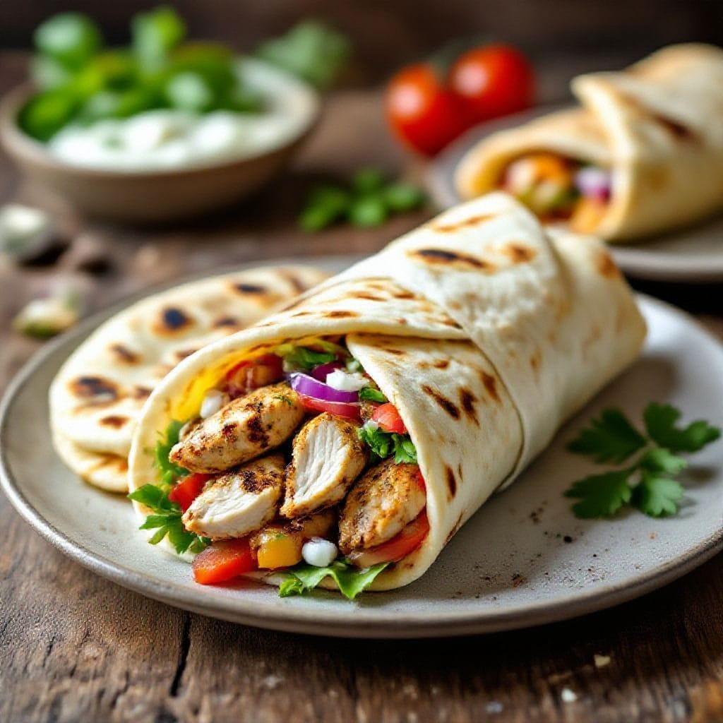 Chicken shawarma wrap with homemade flatbread - You’ll make the flatbread from scratch—surprisingly simple and totally worth it