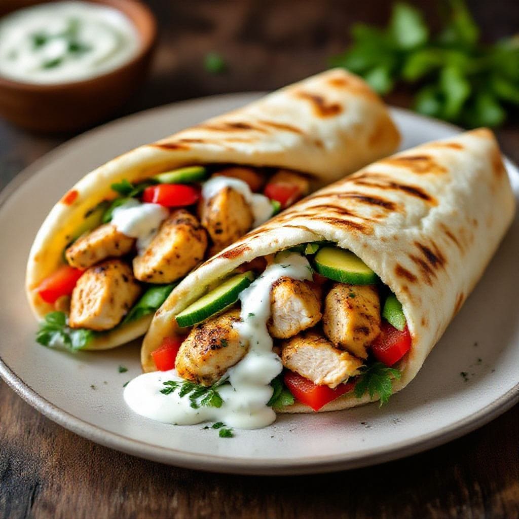 Chicken stuffed pita bread recipe - Think juicy, seasoned chicken tucked into warm pita with crisp veggies and a creamy, tangy sauce