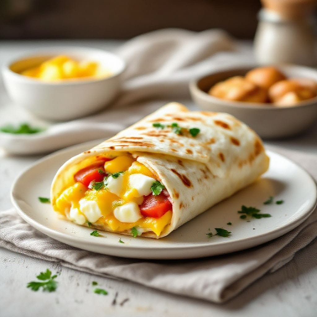 Egg and cheese stuffed breakfast wrap - It’s the kind of meal you can throw together on a busy morning or savor slowly on a lazy weekend