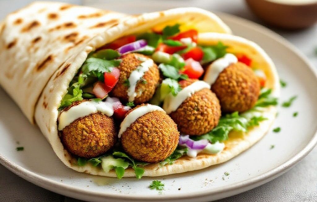 falafel pita wrap with tahini sauce