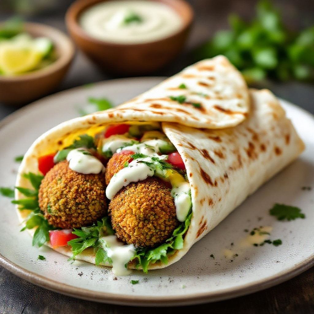 Falafel pita wrap with tahini sauce - It’s crunchy, herby, and deeply satisfying without feeling heavy