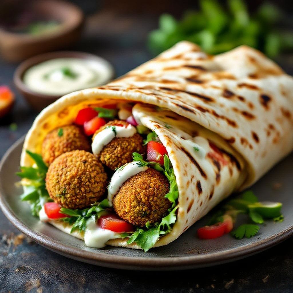 Falafel pita wrap with tahini sauce - You get a balance of textures and bright flavors, plus it’s easy to customize with whatever vegetabl