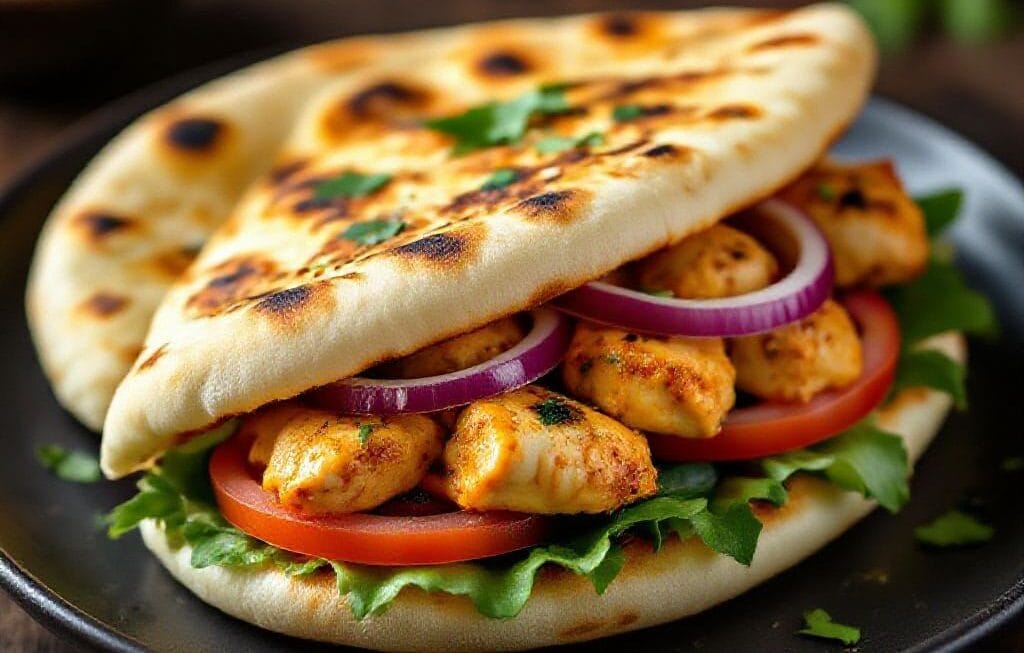 garlic chicken naan sandwich