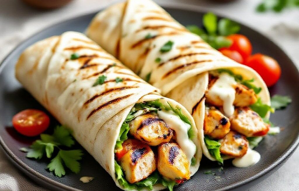 grilled chicken wrap with garlic sauce