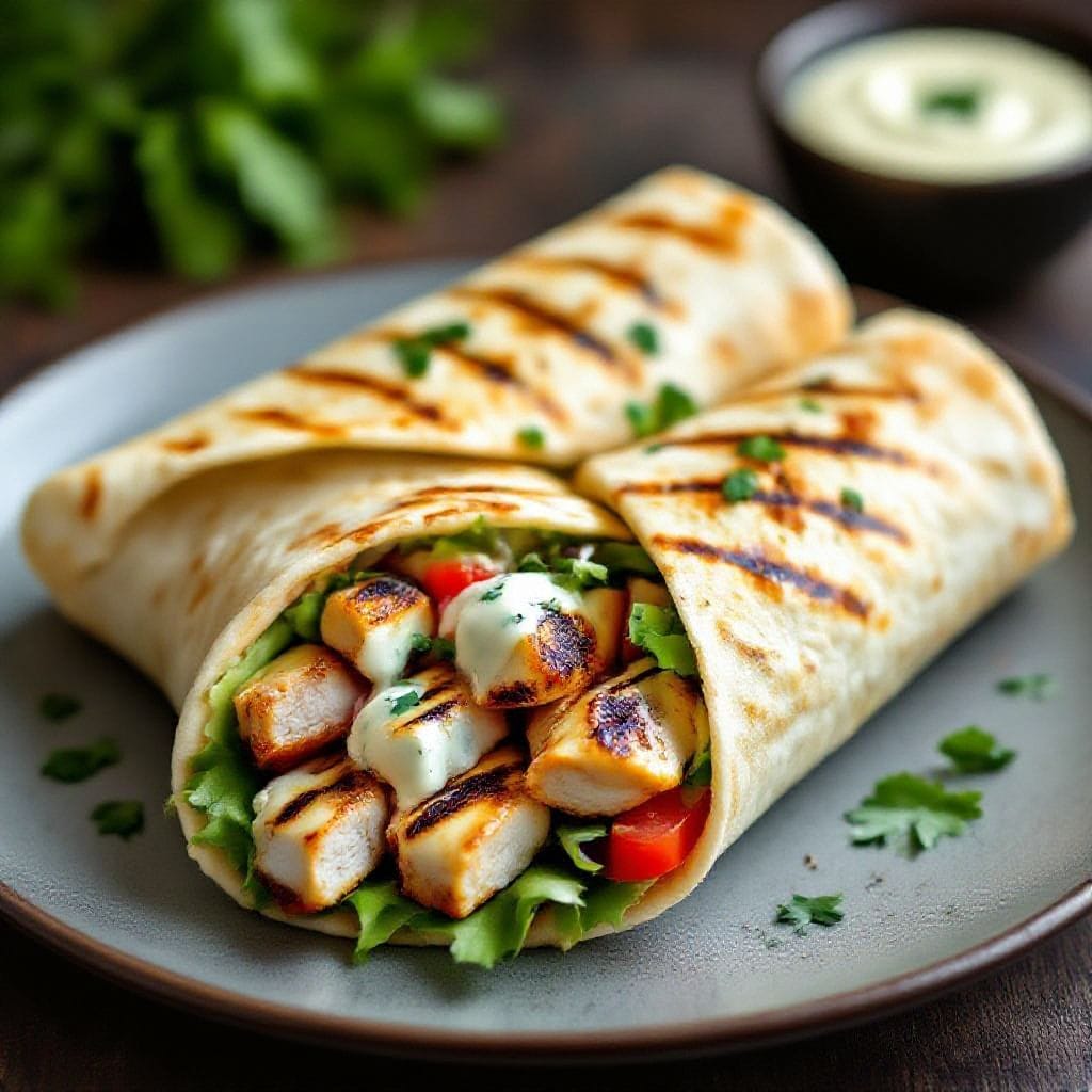Grilled chicken wrap with garlic sauce - It’s quick enough for a weekday lunch but satisfying enough for dinner