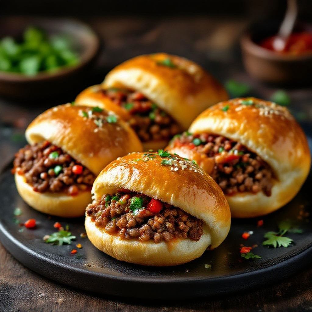 Minced beef stuffed bread buns - These minced beef stuffed bread buns are the kind of thing you make once and immediately plan to mak