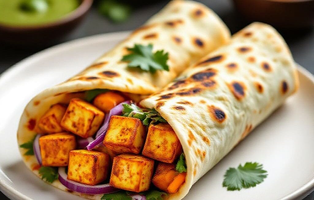 paneer tikka wrap with naan bread