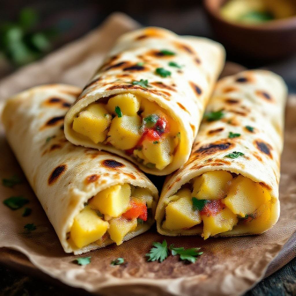 Potato stuffed flatbread wraps - Soft, warm flatbreads hug a savory, spiced potato filling that’s buttery, comforting, and full of fl